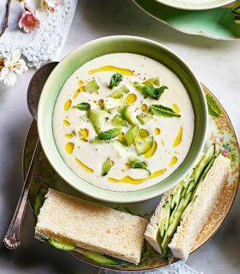 Cucumber 'sandwich' chilled white soup