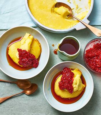 Oat llymru, raspberry jam and apple caramel