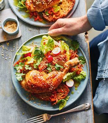 Kimchi-brined chicken legs and sourdough