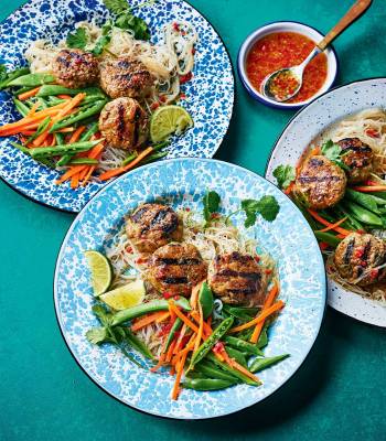 Grilled pork and sugar snap pea bun cha