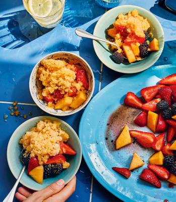 Vanilla-macerated fruit salad with cantaloupe granita