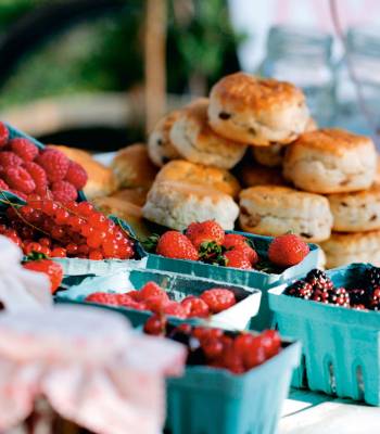 Buttery scones with jam and cream