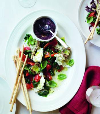 Antipasti with black olive tapenade