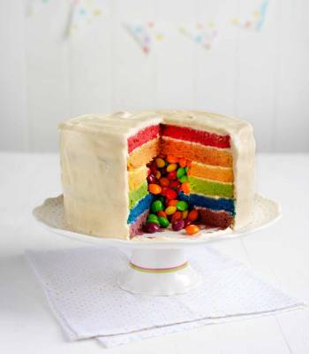Surprise Skittles rainbow cake