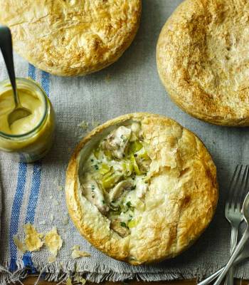 Light chicken, leek and mushroom pot pies
