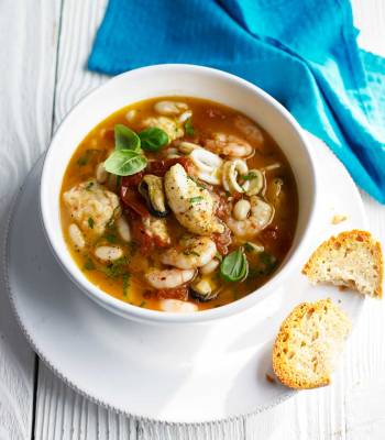 Seafood stew with garlic sourdough