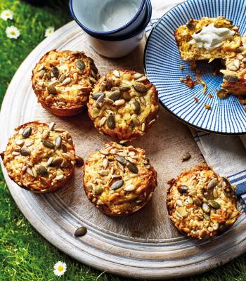 Cheesy flaxseed and carrot muffins