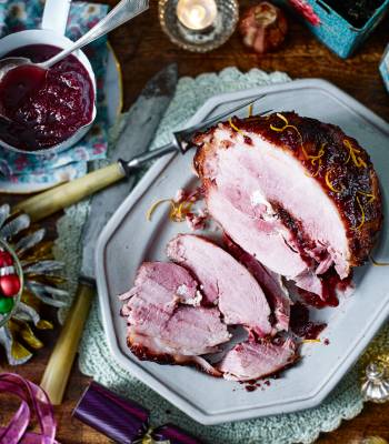 Cranberry and orange glazed ham
