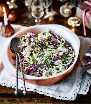 Colourful three-cabbage slaw with lemon buttermilk dressing