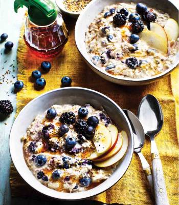 Apple, blackberry and blueberry bircher muesli