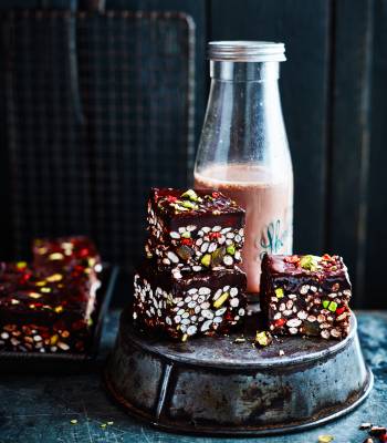 Coconut and cacao crispie squares