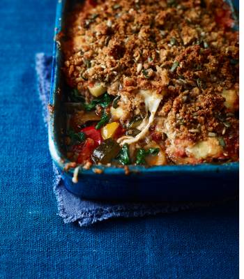 Ratatouille and melting mozzarella crumble