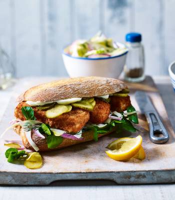 Fish finger sarnies with fennel slaw
