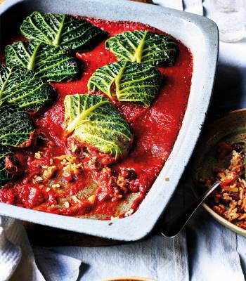 Walnut and red pepper stuffed cabbage leaves