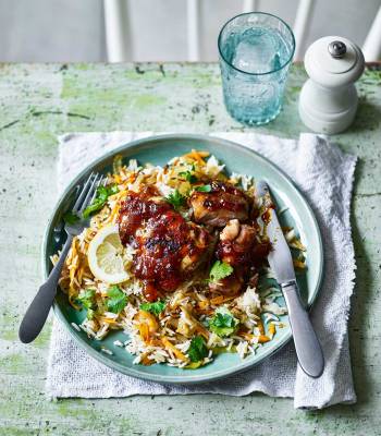 Sticky mango chicken with fragrant pilau 