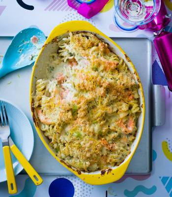 Scandi salmon pasta bake