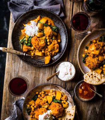 Aromatic veggie curry with radish raita