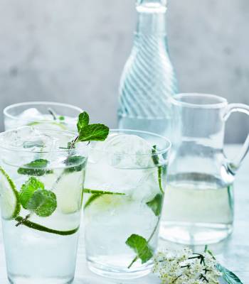Elderflower wine spritzer with lime and mint