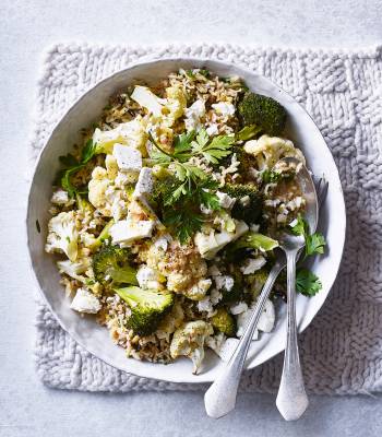 Roasted veggie rice with feta