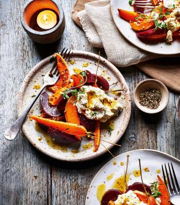 Honey-roasted winter veg with lemon ricotta