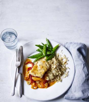 Spanish-style hake with almond rice
