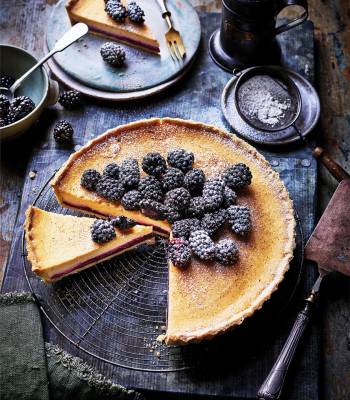 Blackberry and bay custard tart