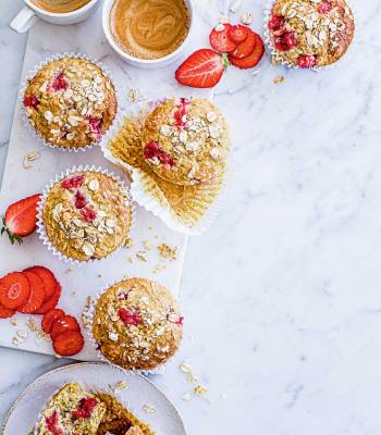 Healthy strawberry oat muffins