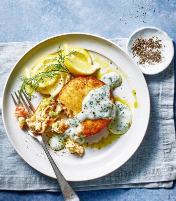 Double-salmon fishcakes with dill sauce