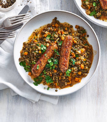 Sausages with lentil ragout