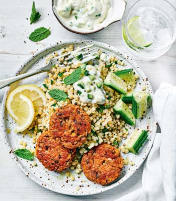 Red lentil koftes with couscous