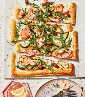 Salmon traybake tart