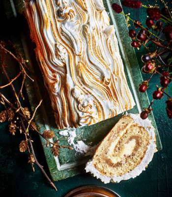 Spiced chestnut and white chocolate yule log