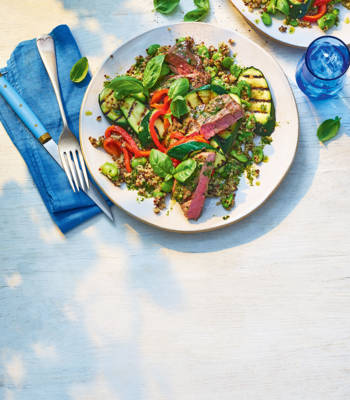 Pesto-crusted lamb with green quinoa
