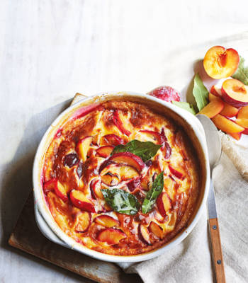 Plum and bay clafoutis