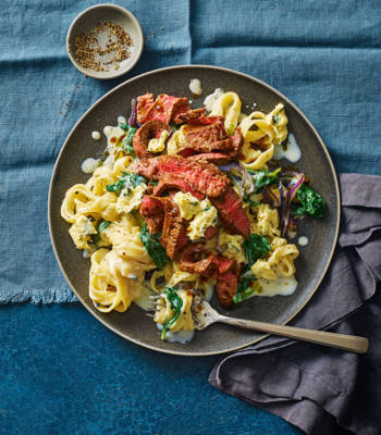 Balsamic steak and blue cheese pasta