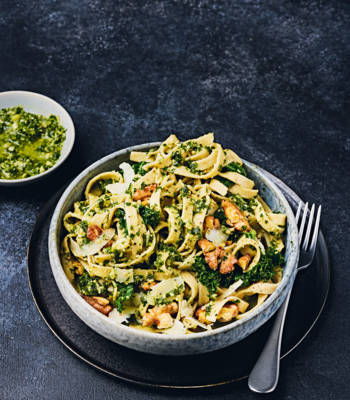 Tagliatelle with walnut and kale pesto