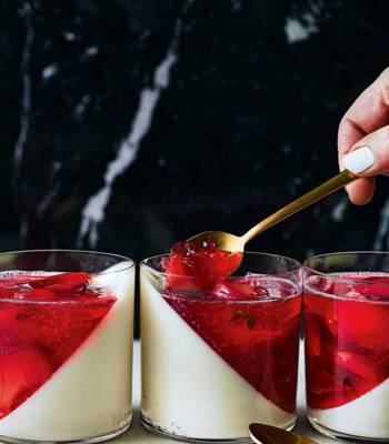 Vanilla panna cotta with pickled plum jelly