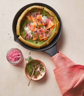 Spinach dutch baby with smoked salmon