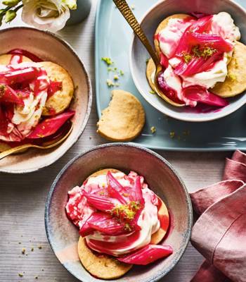Lime poached rhubarb with shortbread