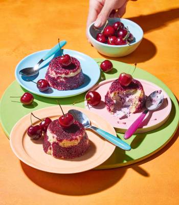 Frozen cherry and orange ripple summer puddings