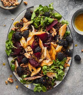 Smoked mackerel and blackberry salad