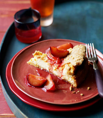 Plum and orange crumble cheesecake
