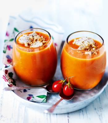 Tomato soup with whipped dukkah goats’ cheese