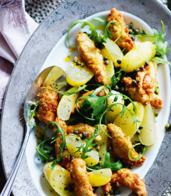 Chicken piccata salad with grape dressing