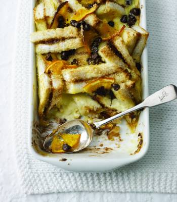 Orange choc chip bread and butter pudding