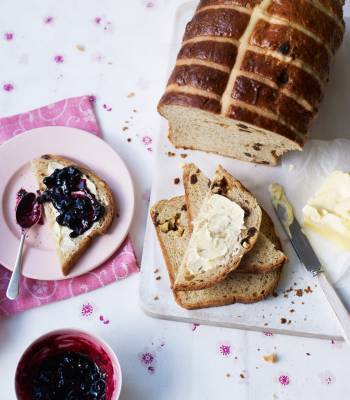 Sticky hot cross brioche loaf