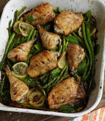 Fast roast chicken with asparagus
