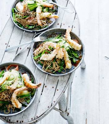 Tempura prawn salad with pickled ginger 