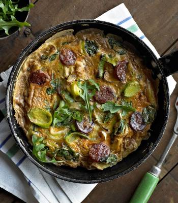 Leek and chorizo frittata