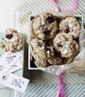 Cherry, cinnamon and white chocolate cookies